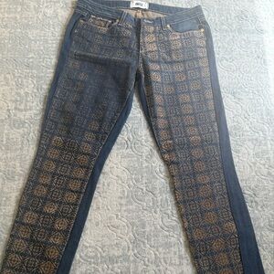 PAIGE Women's Skinny Jeans in Blue with Gold Pattern